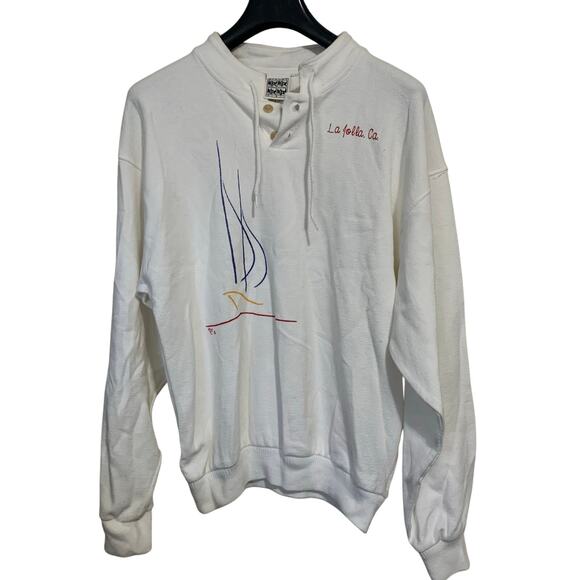 DIPORT USA Vintage La Jolla, Ca White 2-Button Up Cotton Sweatshirt Size Medium - Picture 1 of 5